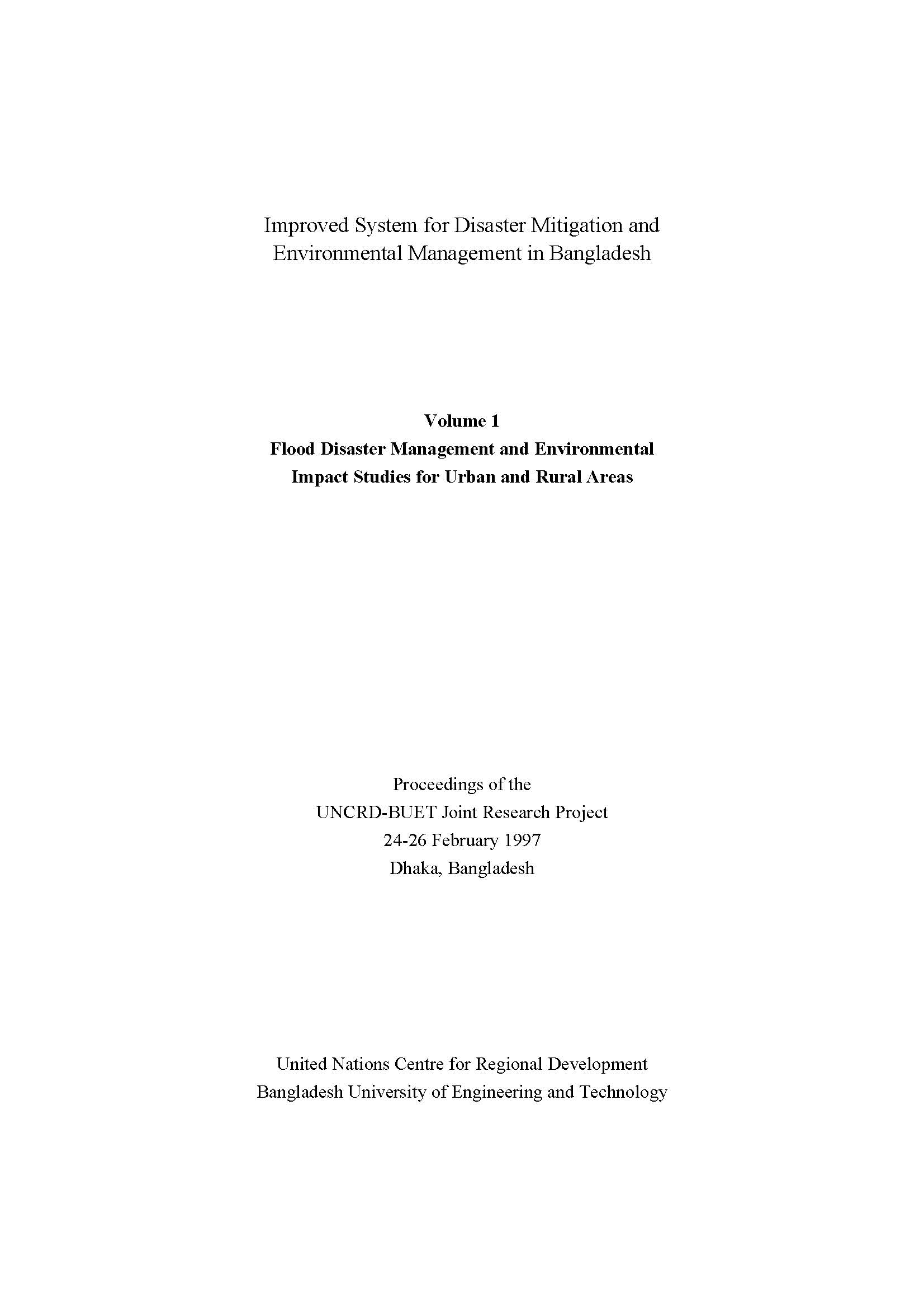 Cover of the proceedings on Improved System for Disaster Mitigation and Environmental Management in 
