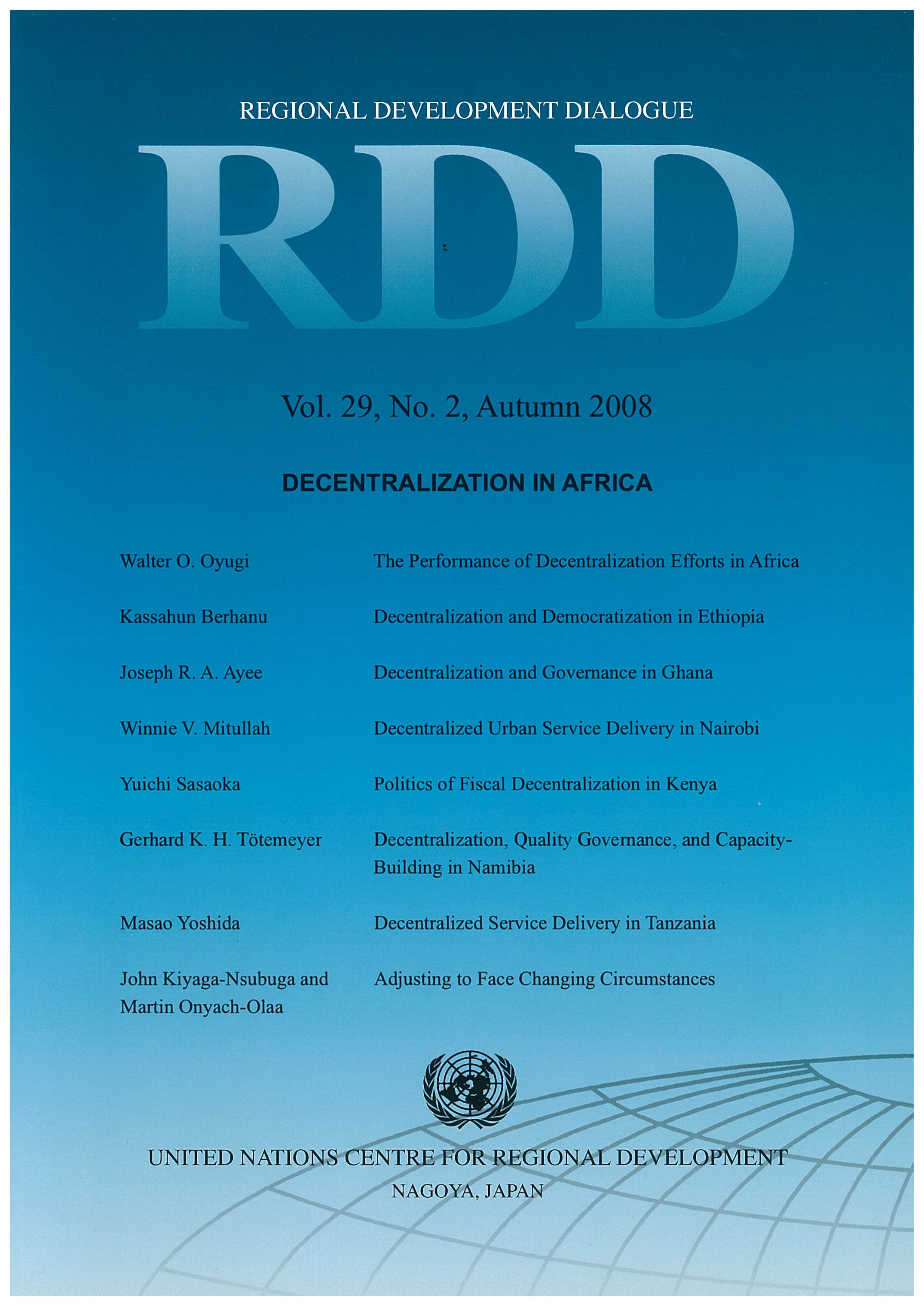 Cover of Regional Development Dialogue (RDD), Vol. 29, No, 2, Autumn 2008