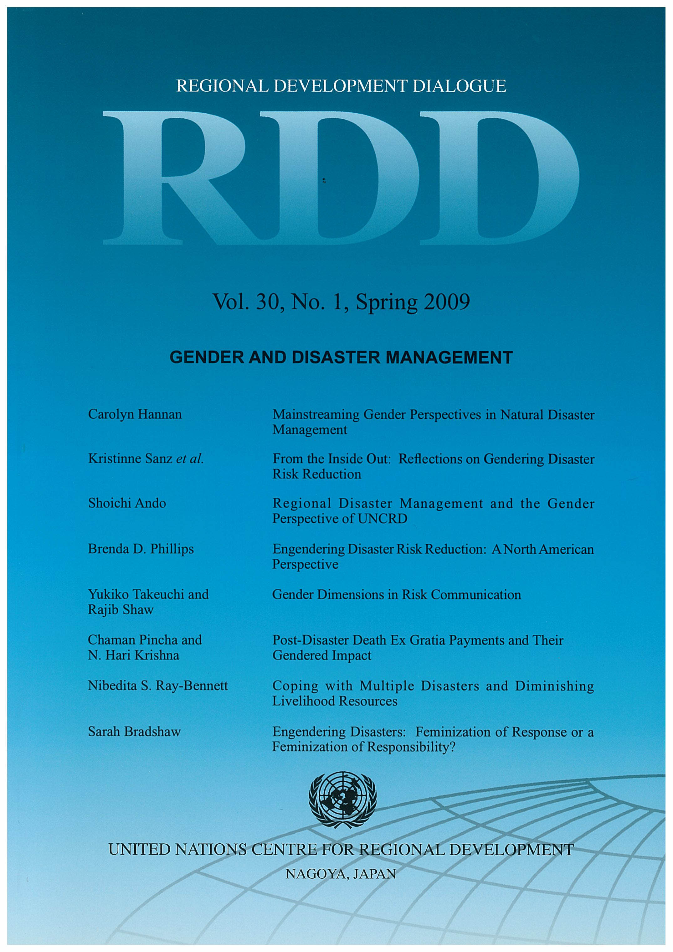 Cover of Regional Development Dialogue, Vol. 30, No. 1, Spring 2009