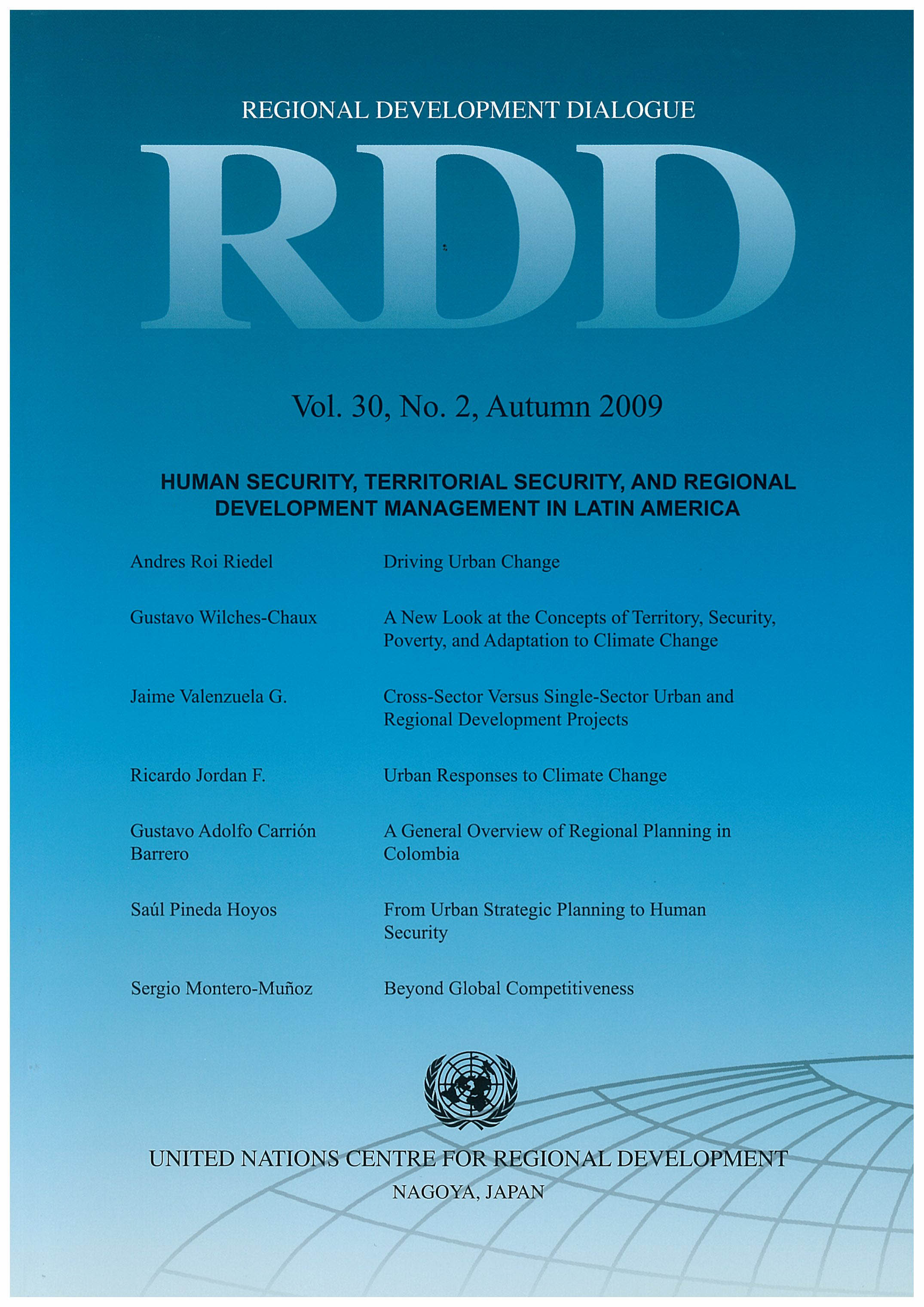 Cover of Regional Development Dialogue (RDD), Vol. 30, No. 2, Autumn 2009