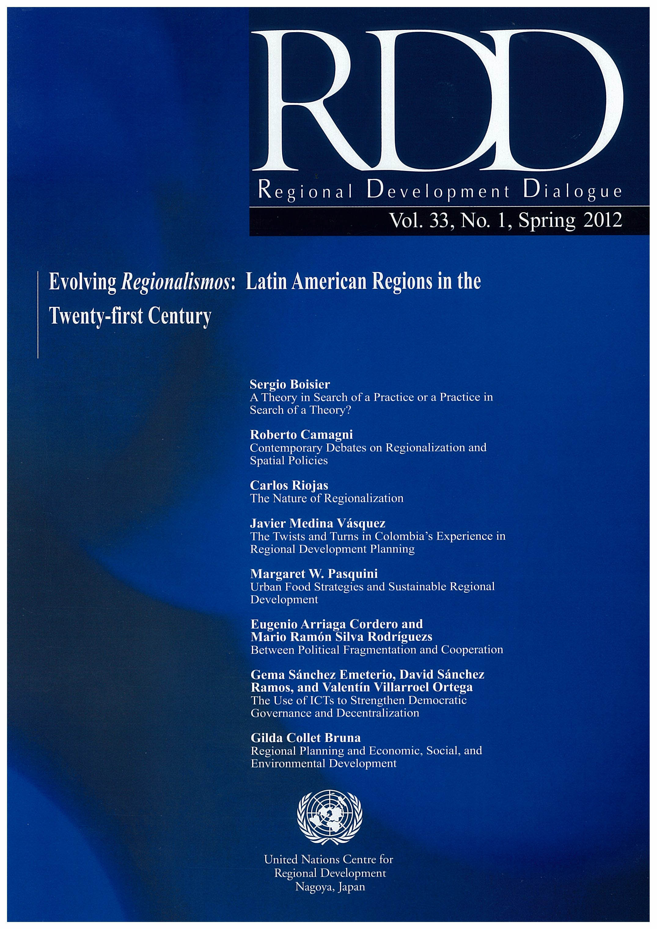 Cover of Regional Development Dialogue (RDD), vol. 33, no. 1, Spring 2012