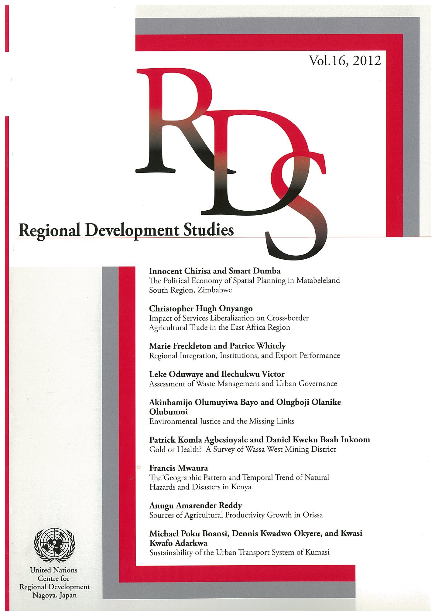 Cover of the Regional Development Studies (RDS), Vol. 16, 2012